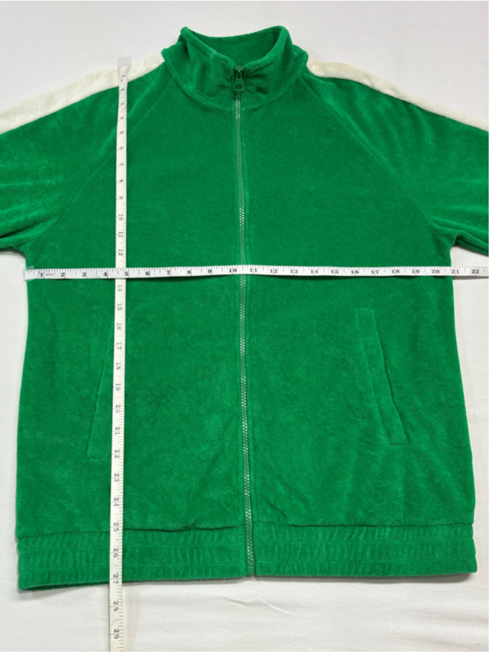 Men's H&M Green Relaxed Fit Terry Track Jacket White Sleeve Stripe Small - 760 - Picture 7 of 7